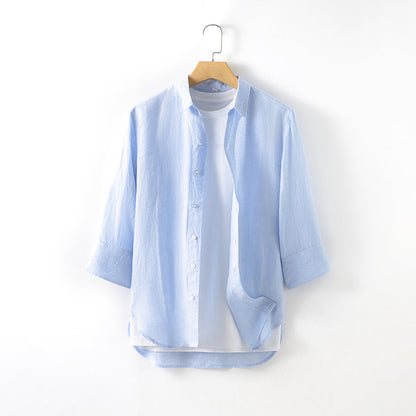 Men's Linen Mid-Sleeved V-Neck Casual Shirt C004