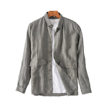 Men's Loose Long Sleeve Linen Shirt Simple Jacket C039