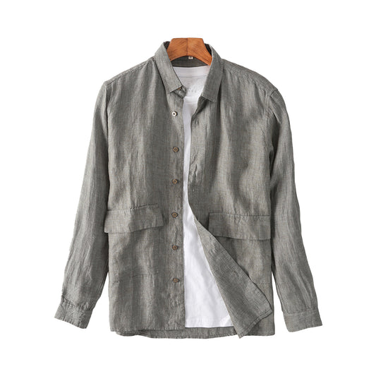 Men's Loose Long Sleeve Linen Shirt Simple Jacket C039