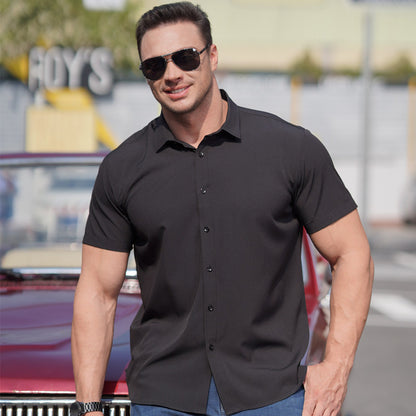 Men's Plus Size Summer Thin Business Casual Short Sleeve Shirt T8850