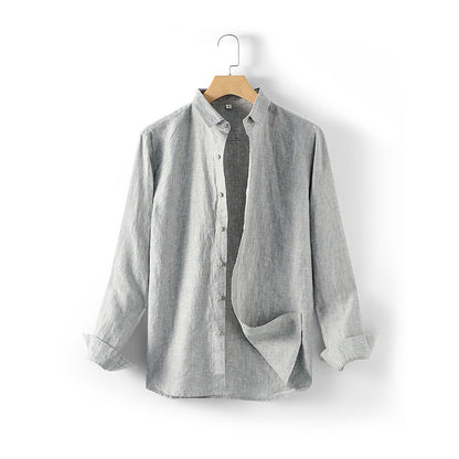 Men's Linen Casual Loose Long Sleeve Lapel Shirt D031