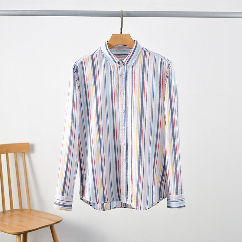 Men's Linen Casual Loose Striped Long Sleeve Shirt C059