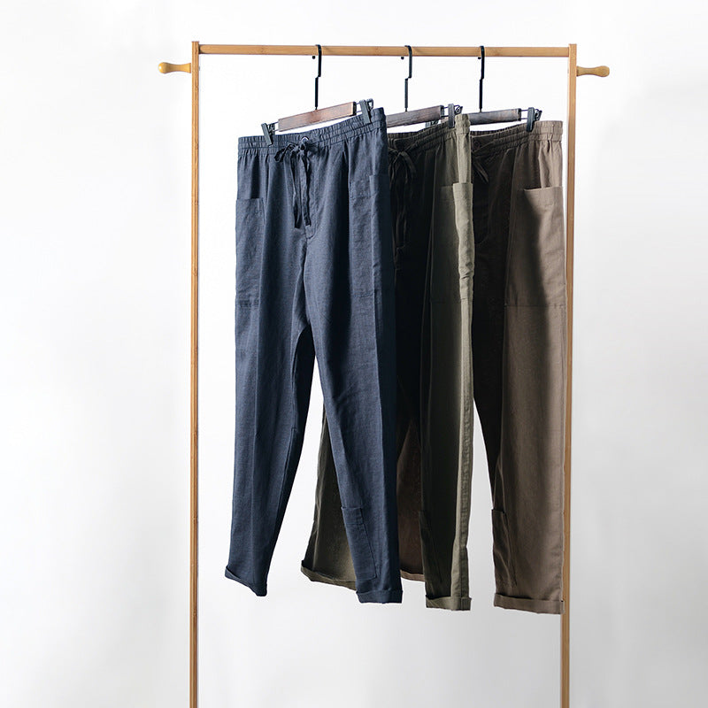 Men's Linen Pants Loose Breathable Casual Large Straight Pants D050