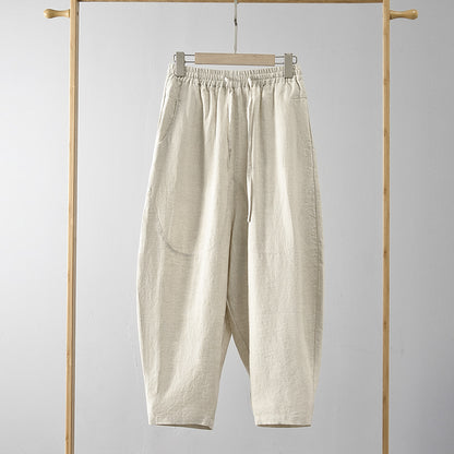 Men's 100% Linen Harem Drawstring Casual pants E005