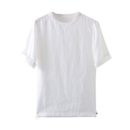 Men's Clothes Linen Crew Neck White Thin Linen Short Sleeve A050T