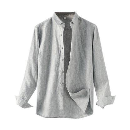 Men's Linen Casual Loose Long Sleeve Lapel Shirt D031