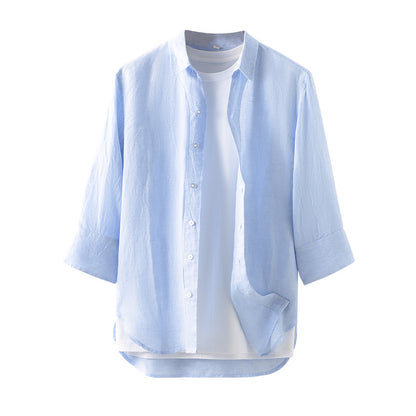 Men's Linen Mid-Sleeved V-Neck Casual Shirt C004