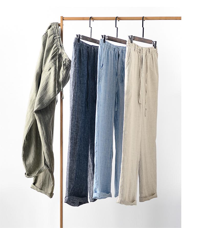 Men's Casual 100% Linen Drawstring Pants With Pockets 060