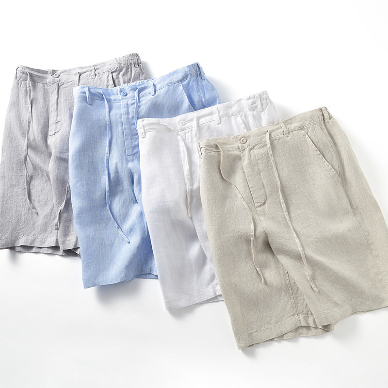 Men's 100% Linen Classic Shorts With Zipper B039