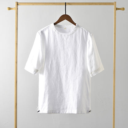 Men's Clothes Linen Crew Neck White Thin Linen Short Sleeve A050T