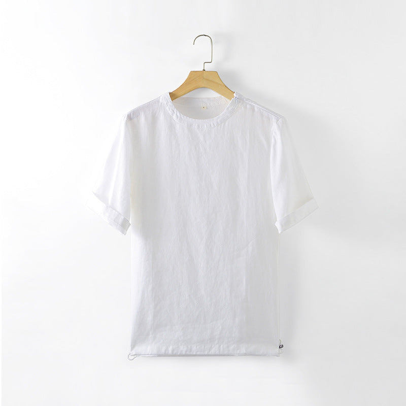 Men's Clothes Linen Crew Neck White Thin Linen Short Sleeve A050T