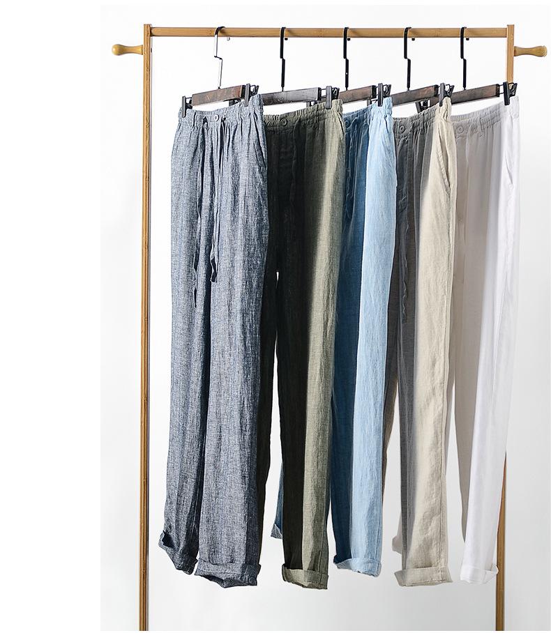 Men's Casual 100% Linen Drawstring Pants With Pockets 060