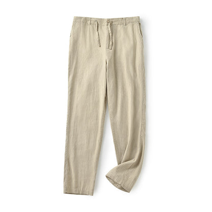 Men's 100% Linen Striped Relaxed Fit Linen Pants B040