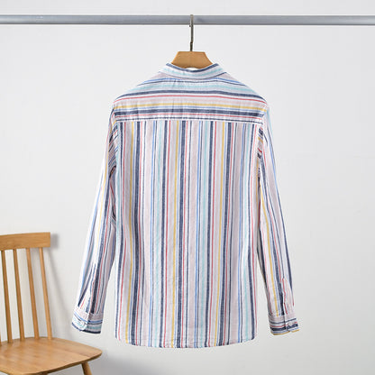 Men's Linen Casual Loose Striped Long Sleeve Shirt C059