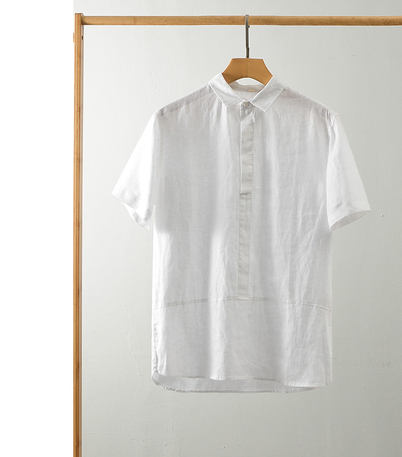 Men's Linen Casual Loose Lapel Short Sleeve Polo Shirt E020