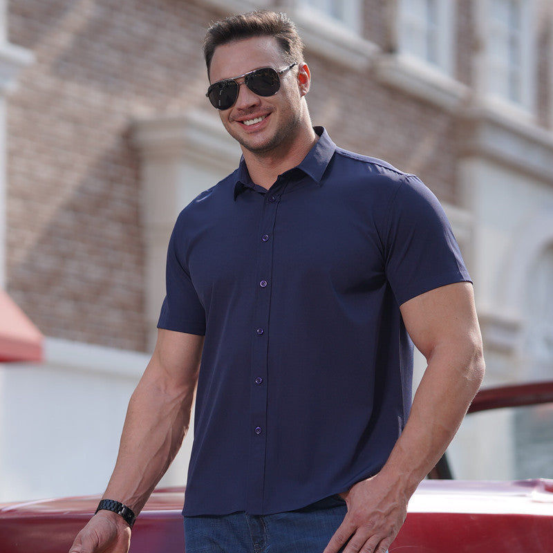 Men's Plus Size Summer Thin Business Casual Short Sleeve Shirt T8850