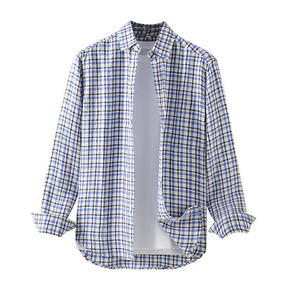 Men's 100% Linen long Sleeve casual checked shirt E019