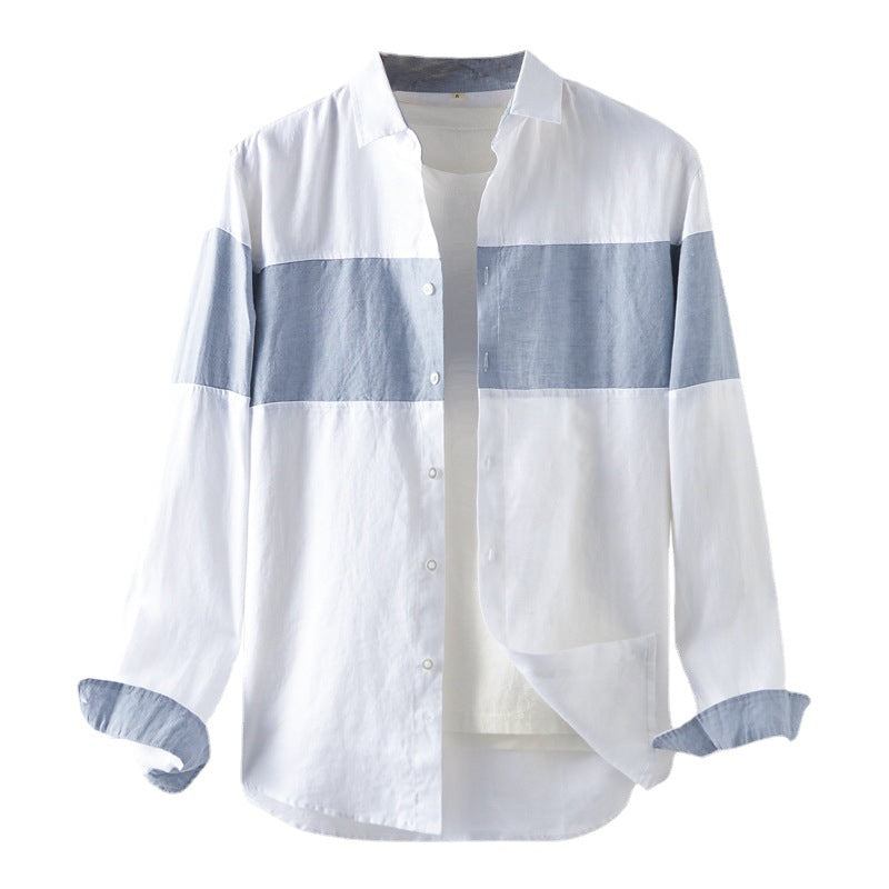 Men's 100% Linen long Sleeve casual Splicing shirt E018