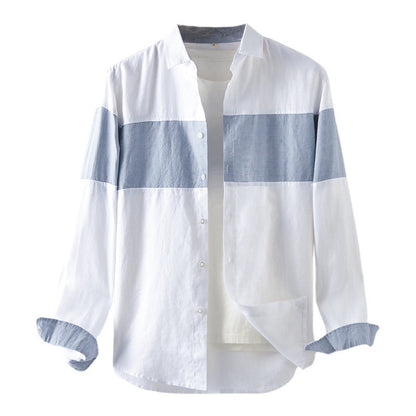 Men's 100% Linen long Sleeve casual Splicing shirt E018