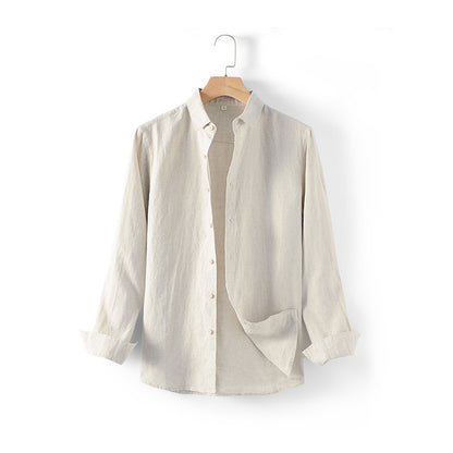 Men's Linen Casual Loose Long Sleeve Lapel Shirt D031