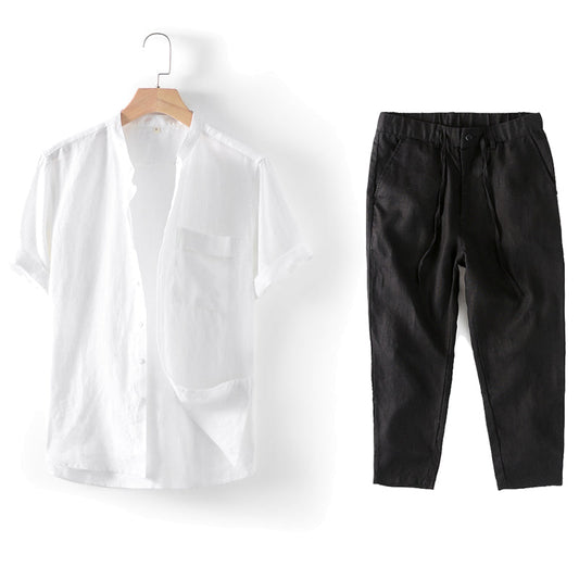 Men's Linen Shirt Pant Two-Piece Set 07