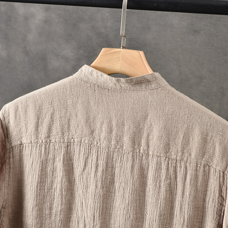 Men's 100% Linen Short Sleeve Button Down T-Shirt F002