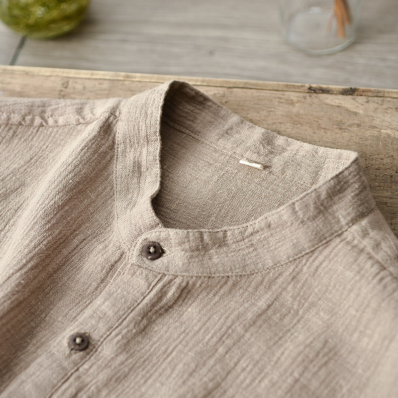 Men's 100% Linen Short Sleeve Button Down T-Shirt F002