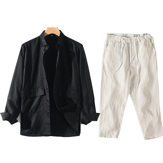 Men's Linen Shirt Pant Two-Piece Set 10