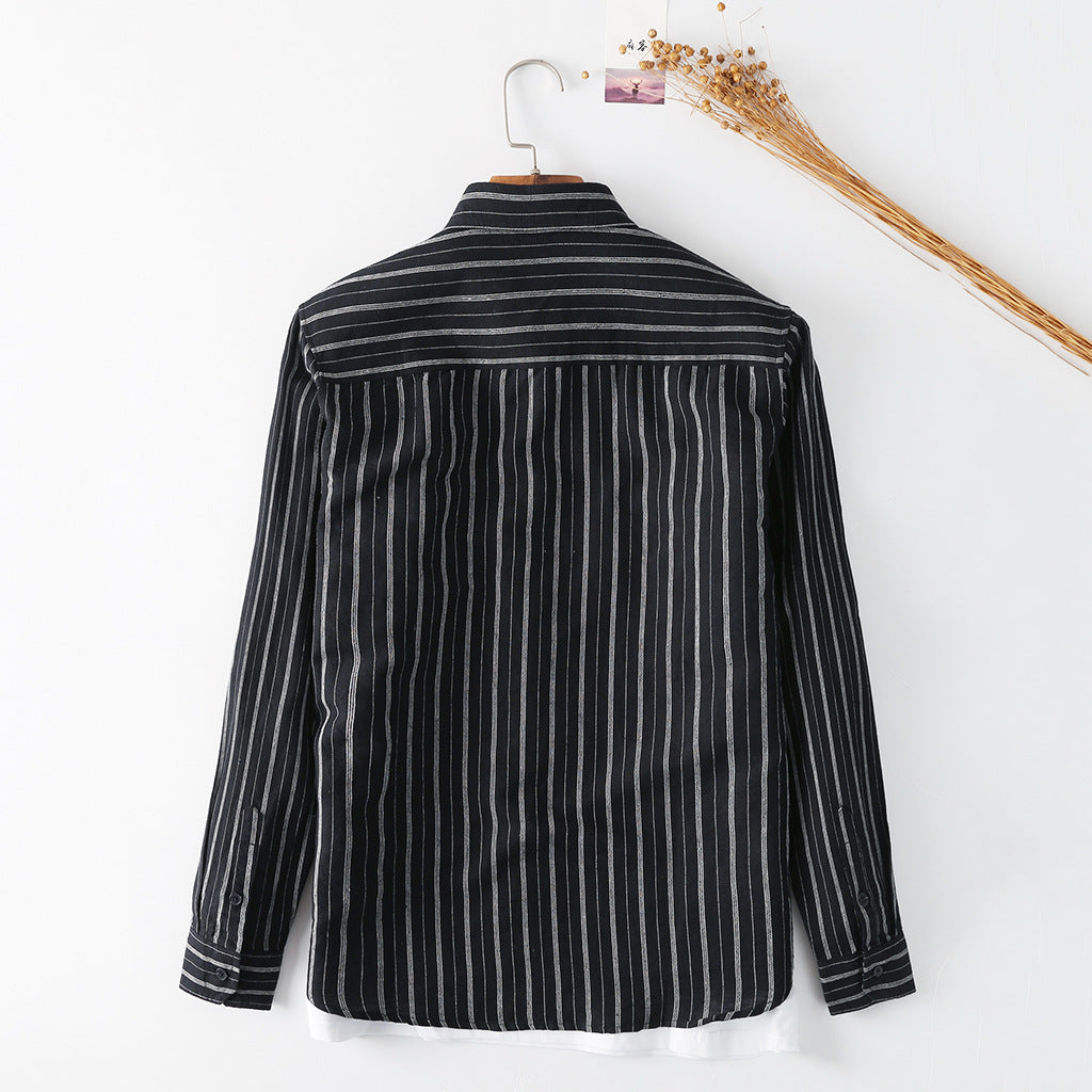 Men's Long Sleeve Linen Striped Shirts C034