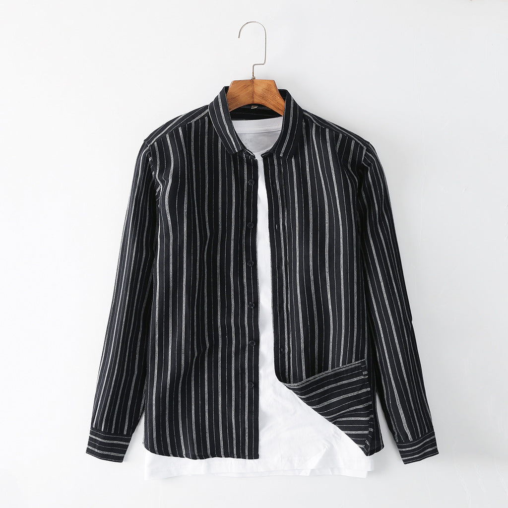 Men's Long Sleeve Linen Striped Shirts C034