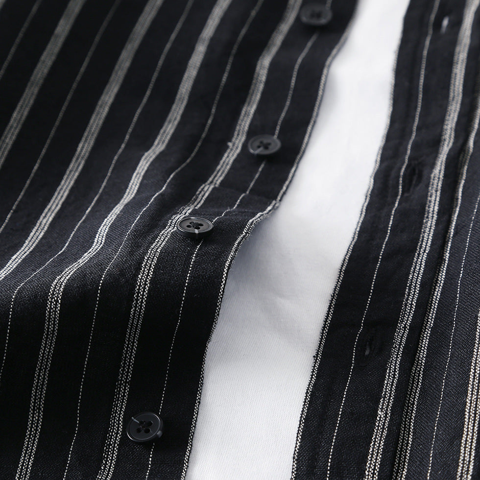 Men's Long Sleeve Linen Striped Shirts C034