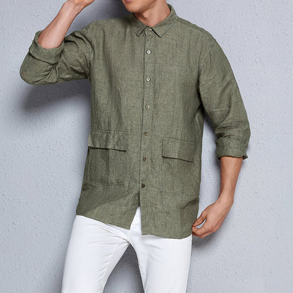 Men's Linen Shirt Long Sleeve Button UP C039