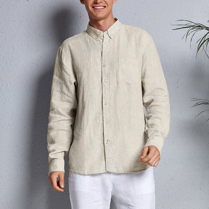 Men's 100% Linen Button Down Pocket Shirt A015