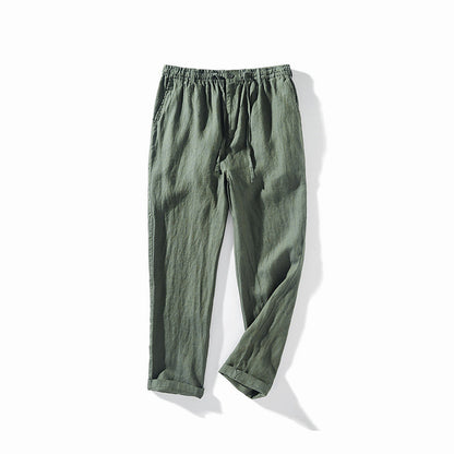 Men's Casual 100% Linen Drawstring Pants With Pockets 060