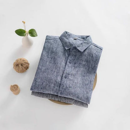 Men's Long Sleeve Button Closure 100% Linen Shirts D027