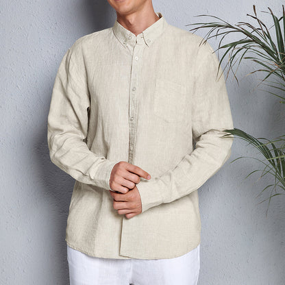 Men's 100% Linen Button Down Pocket Shirt A015