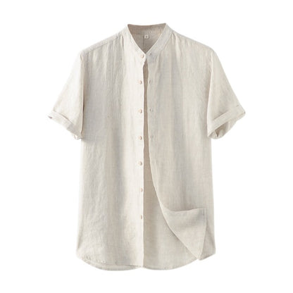 Men's Full Front Buttons 100% Linen Short Sleeve Shirts D022