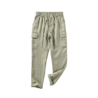 Men's 100% Linen Elastic Waist Drawstring Pants D040