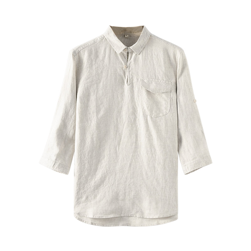 Men's 3/4 Long Sleeve 100% Linen Shirts With Pockets D008