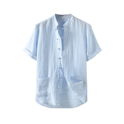 Men's 100% Linen Short Sleeve Shirts With Pockets  D007