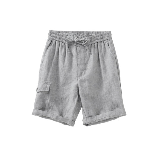 Men's 100% Linen Comfortable Drawstring Beach Shorts With  Pockets D041