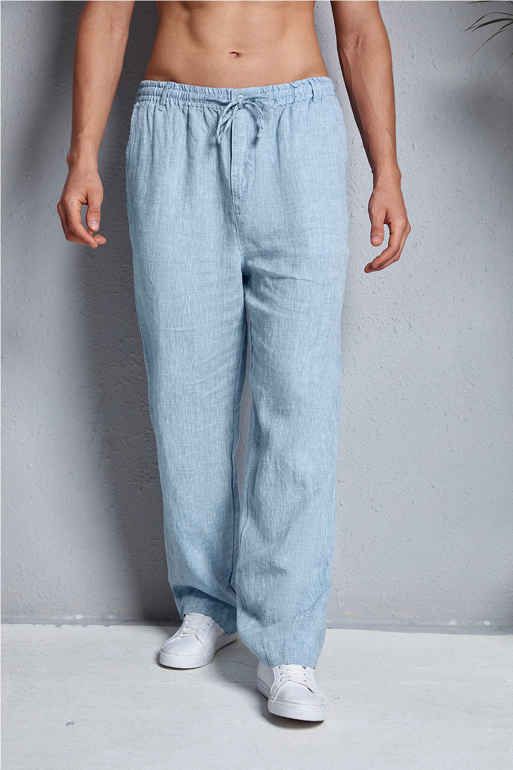 Men's Casual 100% Linen Drawstring Pants With Pockets 060