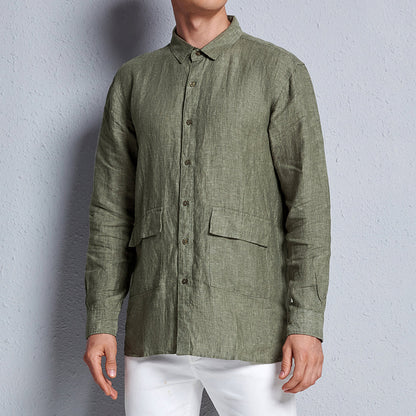 Men's Linen Shirt Long Sleeve Button UP C039