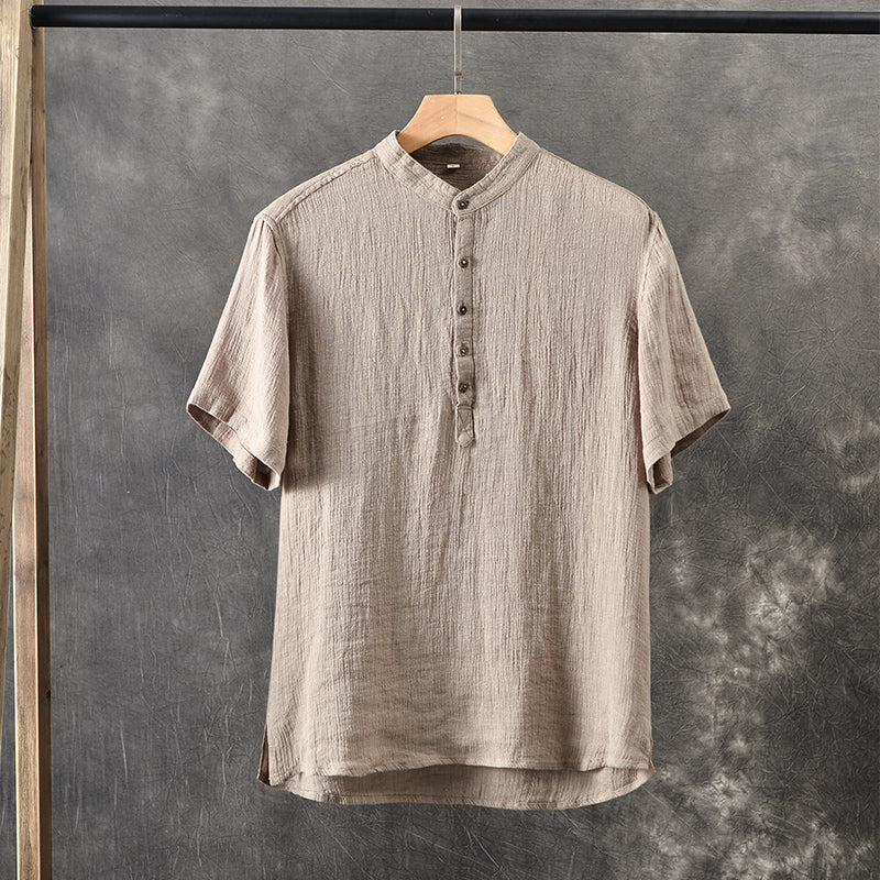 Men's 100% Linen Short Sleeve Button Down T-Shirt F002