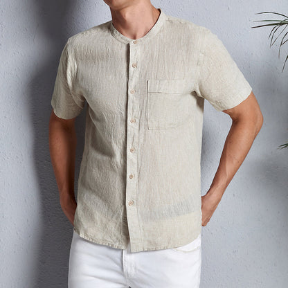 Men's 100% Linen Short Sleeve Button-up Shirts D002