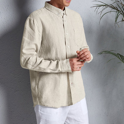 Men's 100% Linen Button Down Pocket Shirt A015