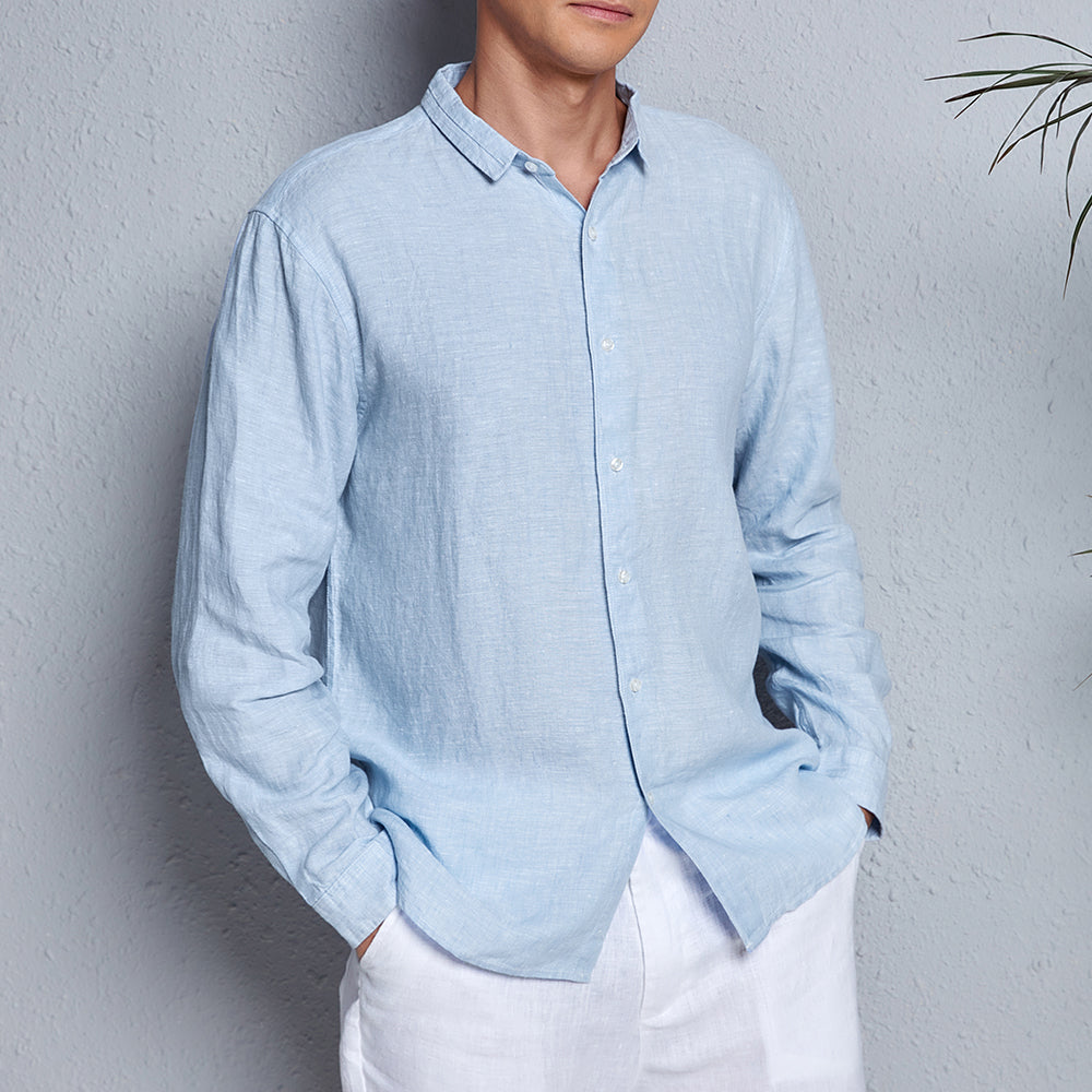 Men's 100% Linen Relaxed Fit Collar Shirt B024