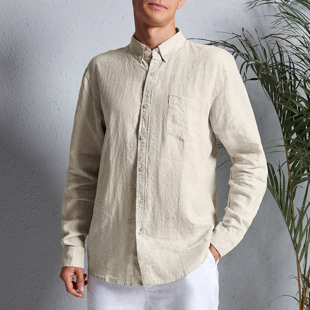 Men's 100% Linen Button Down Pocket Shirt A015