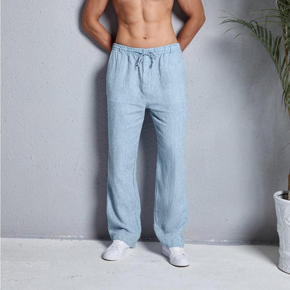 Men's Casual 100% Linen Drawstring Pants With Pockets 060