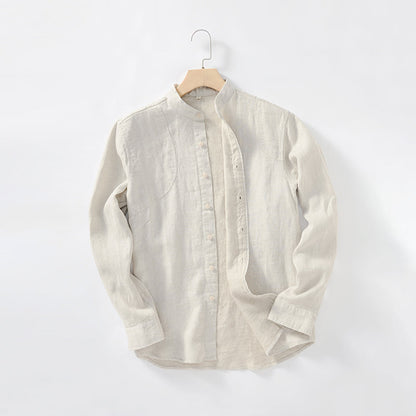 Men's 100% Linen Long Sleeve Slim-Fit Shirt D036